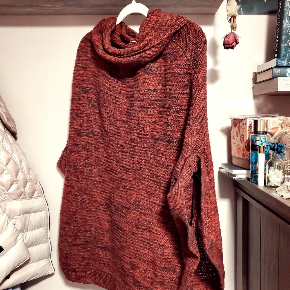 Red Thick Knitted Poncho